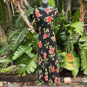 Depeche Mode dark floral silk bias cut tea dress
